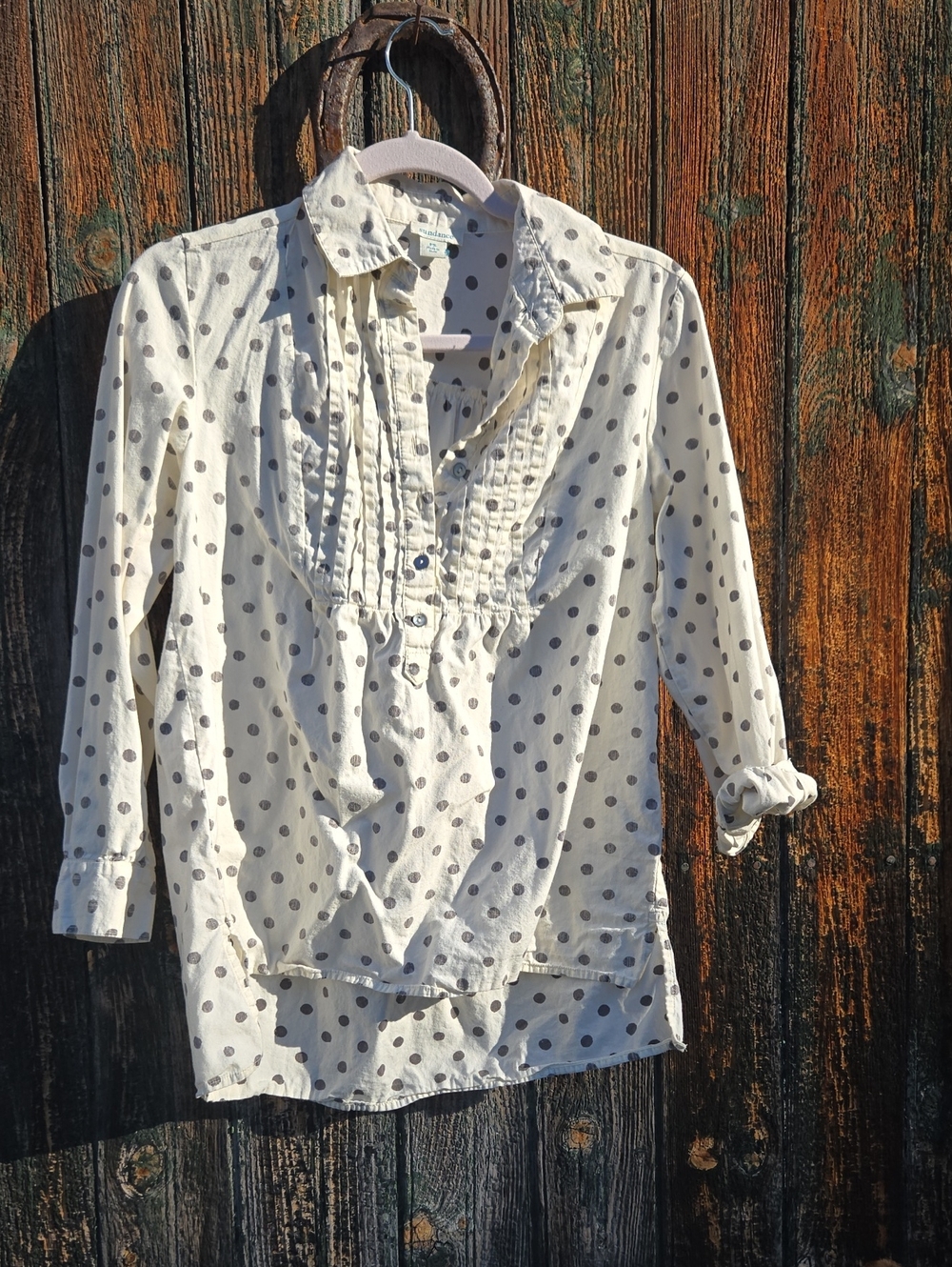 Sundance Cream Polka Dot Button-Up Shirt with Black Dots